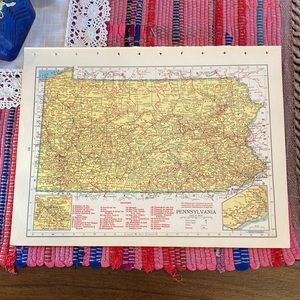 1949 Pennsylvania/S. Carolina Map Ready to Frame 9 1/4” x 12 1/4” with Rail…